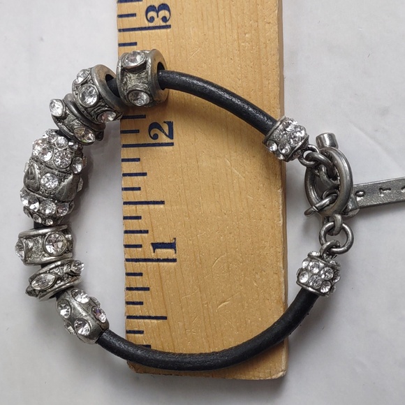 Rodrigo Otazu Swarovski Crystal Slide Charm Leather Bracelet - Picture 5 of 6